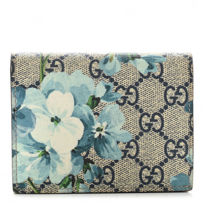 Gucci GG Supreme Monogram Blooms Card Case Beige Blue Navy Hibiscus Red 1 of 7
