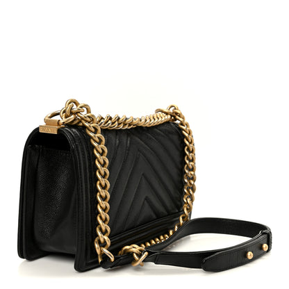 Chanel Caviar Chevron Quilted Medium Boy Flap Black 3 of 10