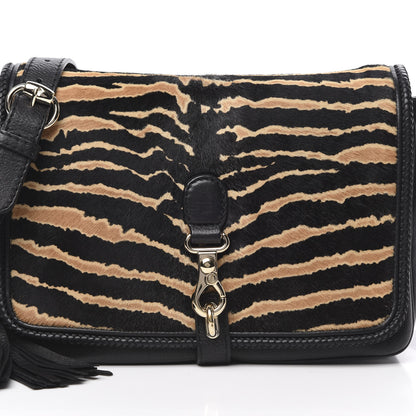 Gucci Calf Hair Calfskin Zebra Print Medium Marrakech Flap Messenger Bag Black 7 of 10