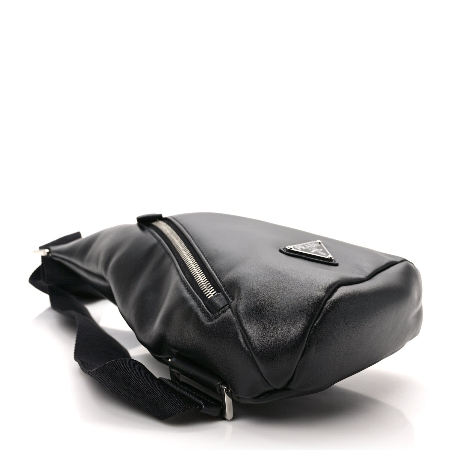 Prada Vitello Daino Logo Embossed Cross Sling Backpack Black 4 of 8