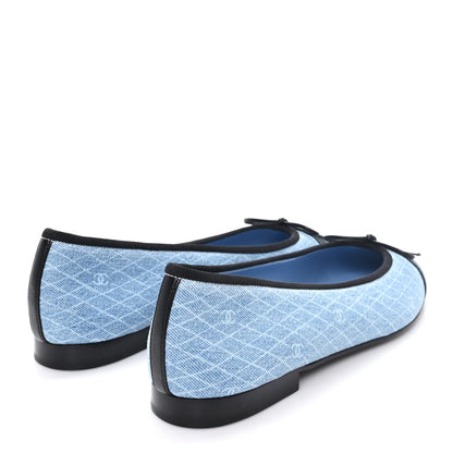 Chanel Denim Printed Quilt CC Cap Toe Ballerina Flats 40 Light Blue Dark Grey 5 of 10