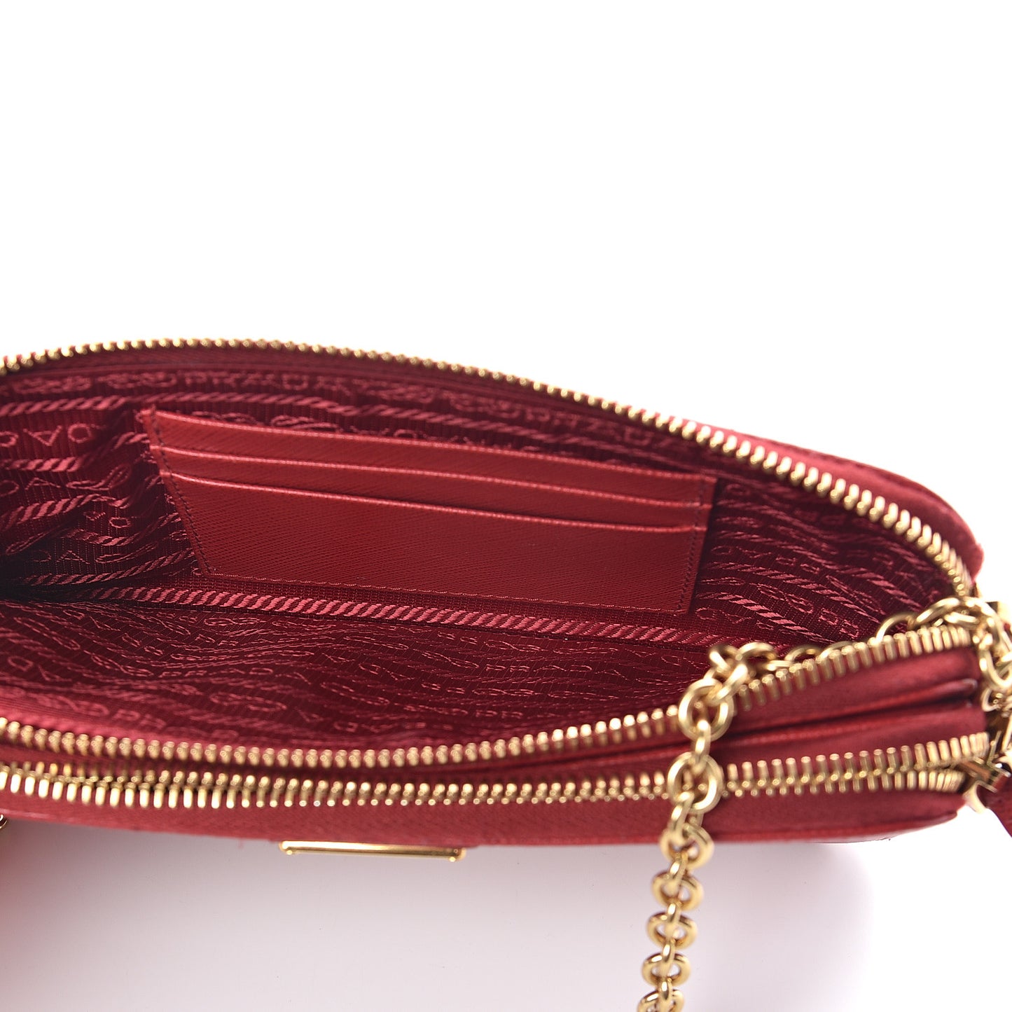 Saffiano Lux Mini Double Zip Chain Crossbody Bag Fuoco