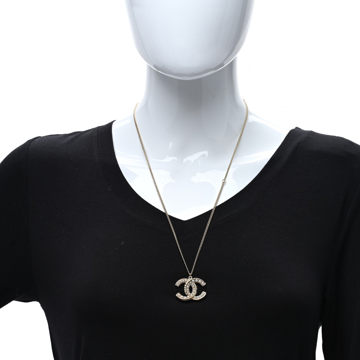 Chanel Pearl CC Pendant Necklace Gold 3 of 4