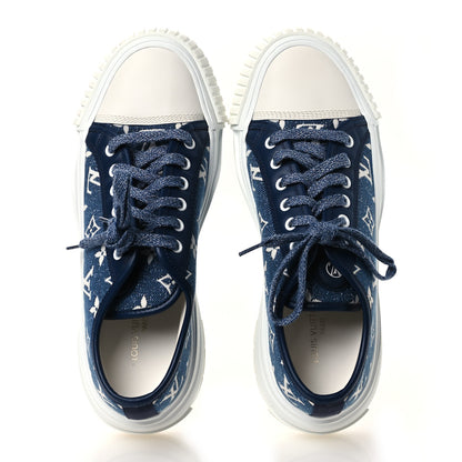 Louis Vuitton Denim Monogram Squad Sneakers 38.5 Marine 2 of 10