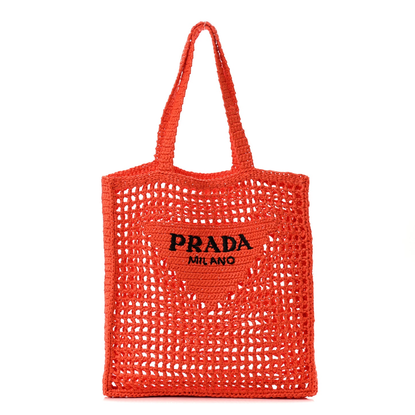 Yarn Raffia Effect Crochet Logo Embroidered Tote Bag Arancio