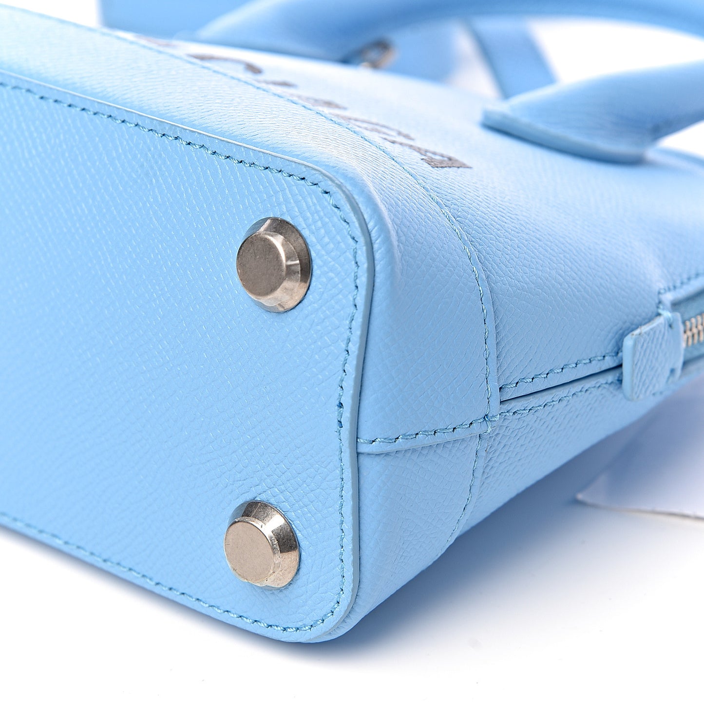 Signature Grained Calfskin Logo XXS Ville Top Handle Bag Baby Blue Black