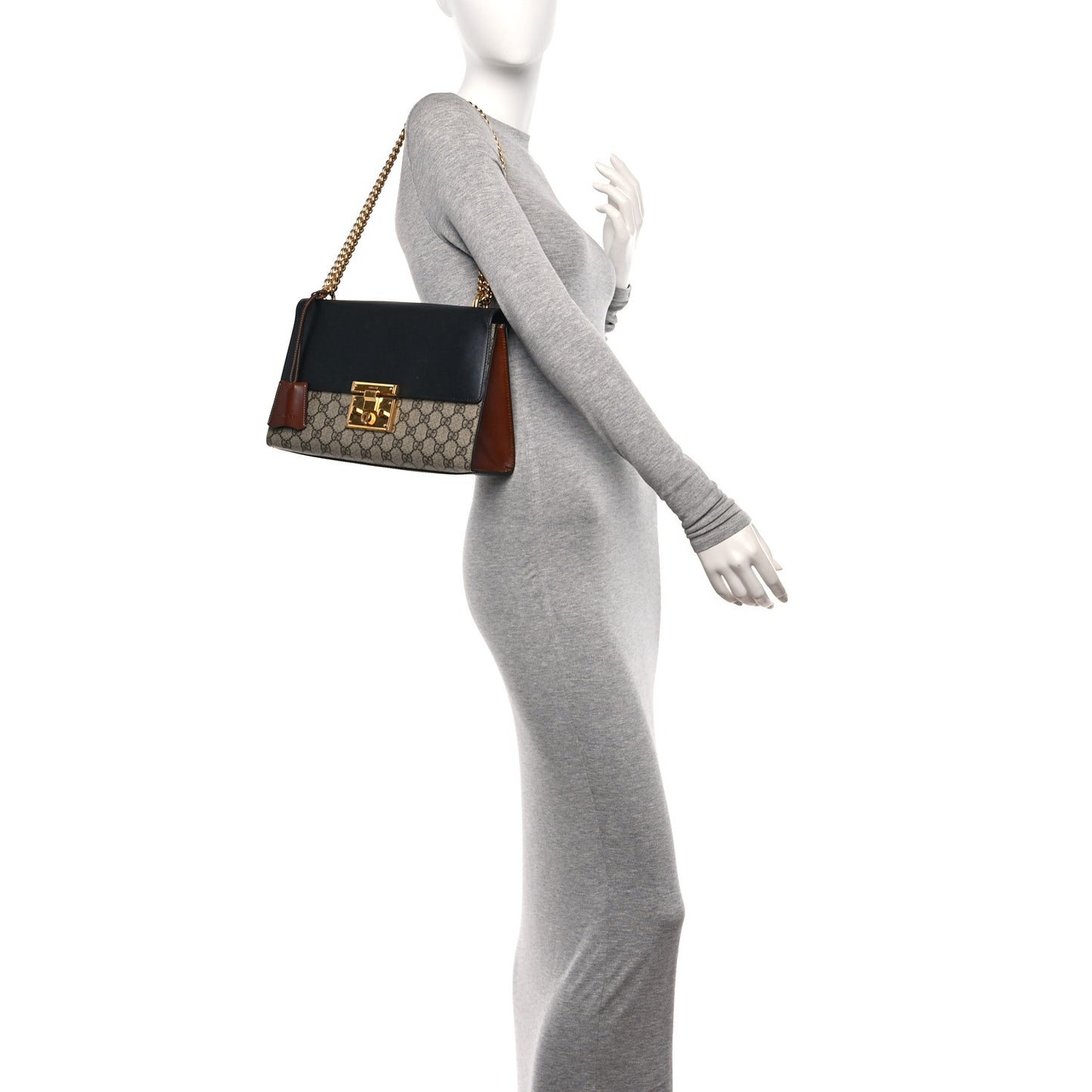 GG Supreme Monogram Calfskin Medium Padlock Shoulder Bag Beige Black Cuir