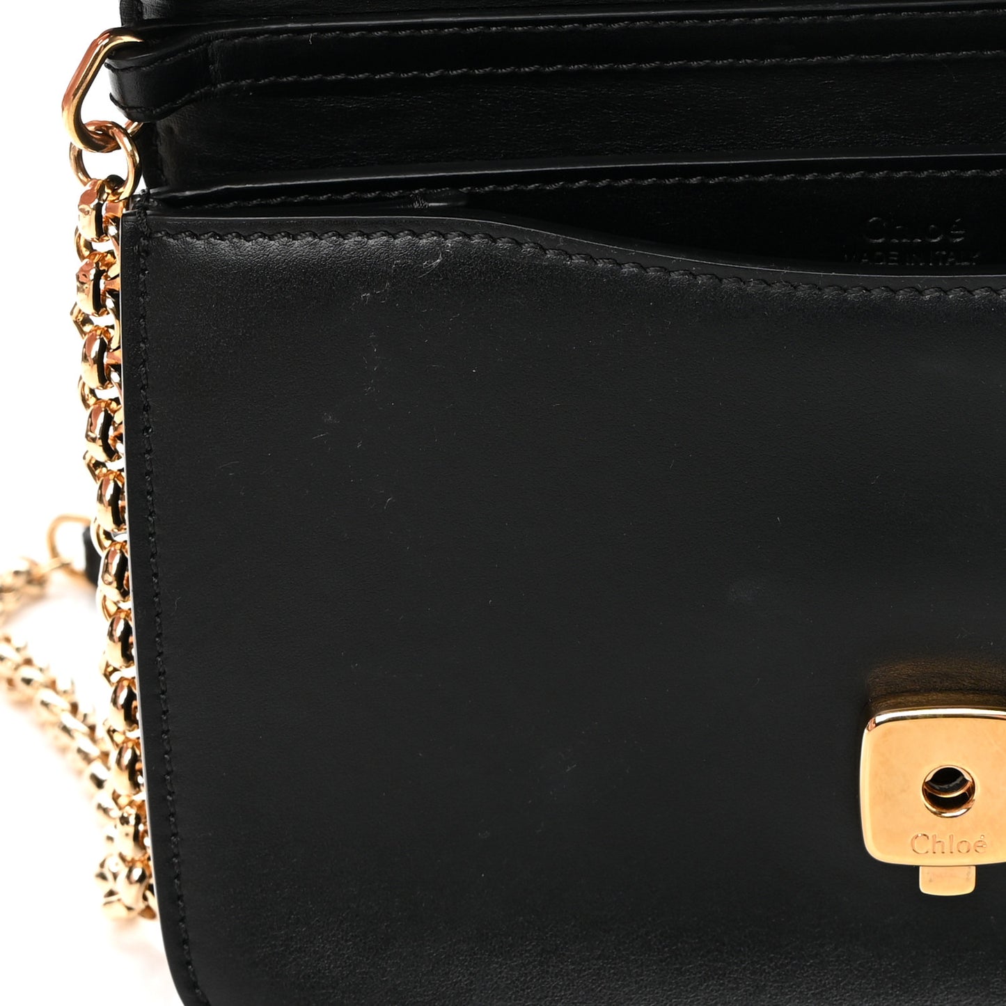 Calfskin Suede C Clutch With Chain Black