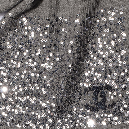 Chanel Cashmere Silk Sequin CC Scarf Grey 3 of 5