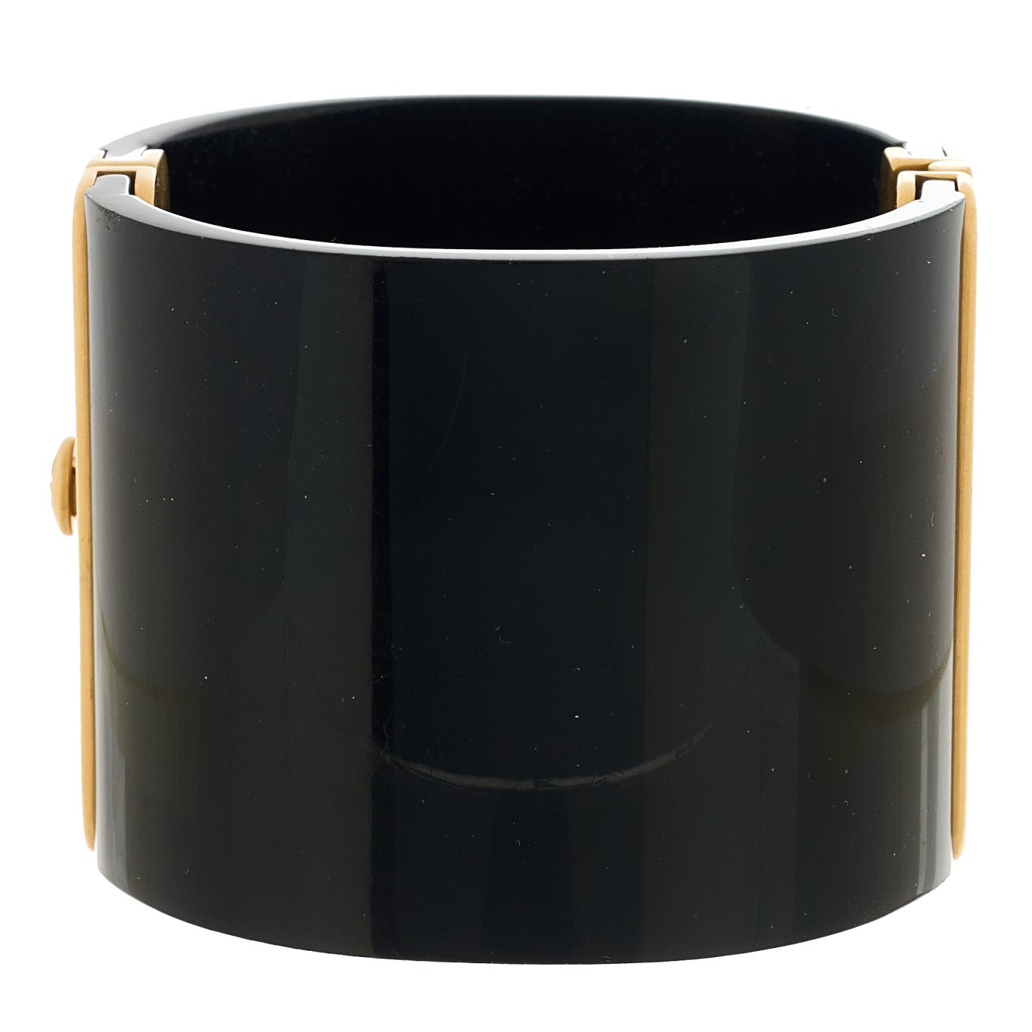 Chanel Resin CC Paris Button Cuff Bracelet Black Gold 3 of 5