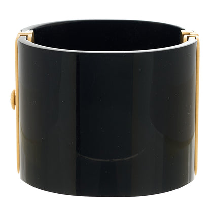 Chanel Resin CC Paris Button Cuff Bracelet Black Gold 3 of 5
