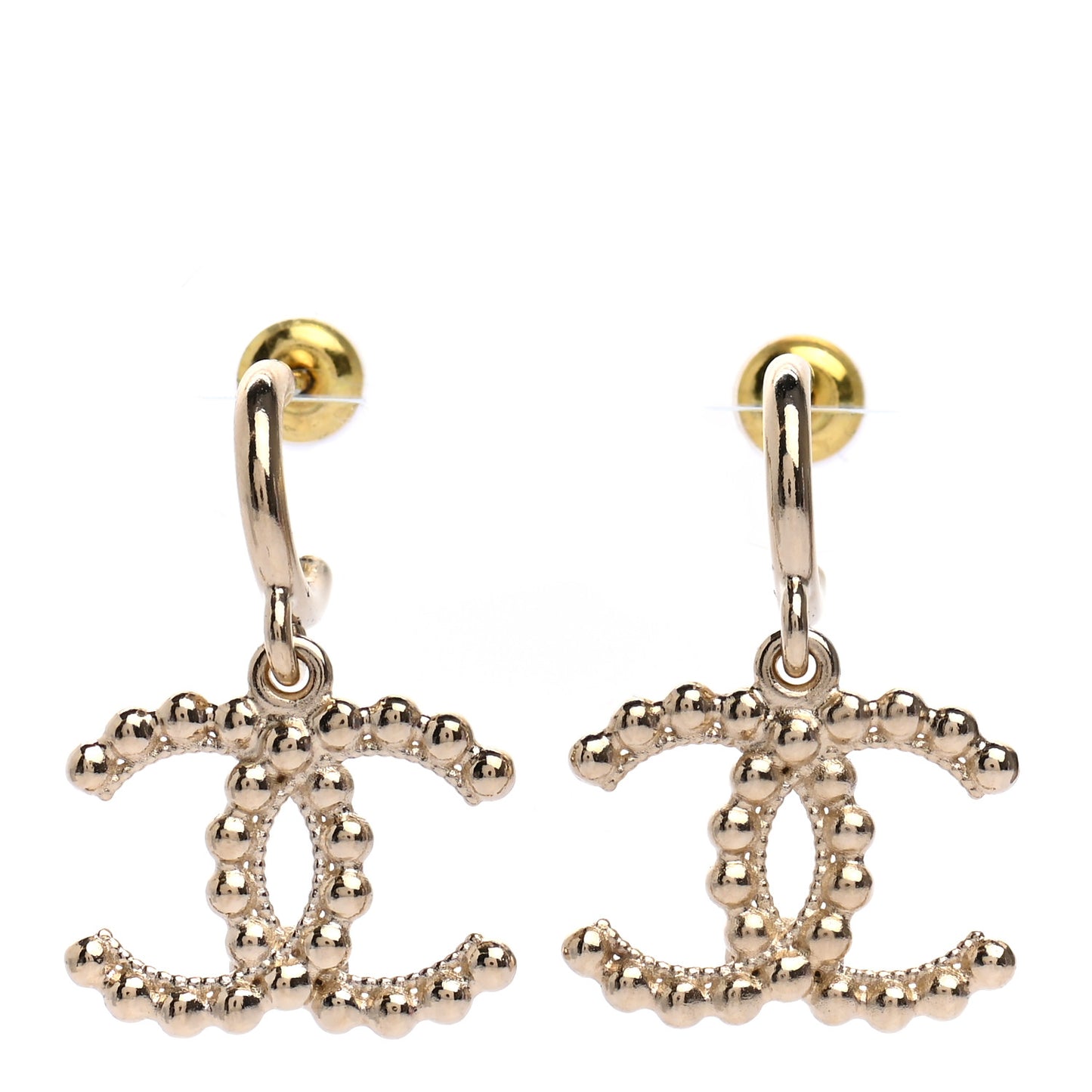Metal Bead CC Drop Earrings Gold