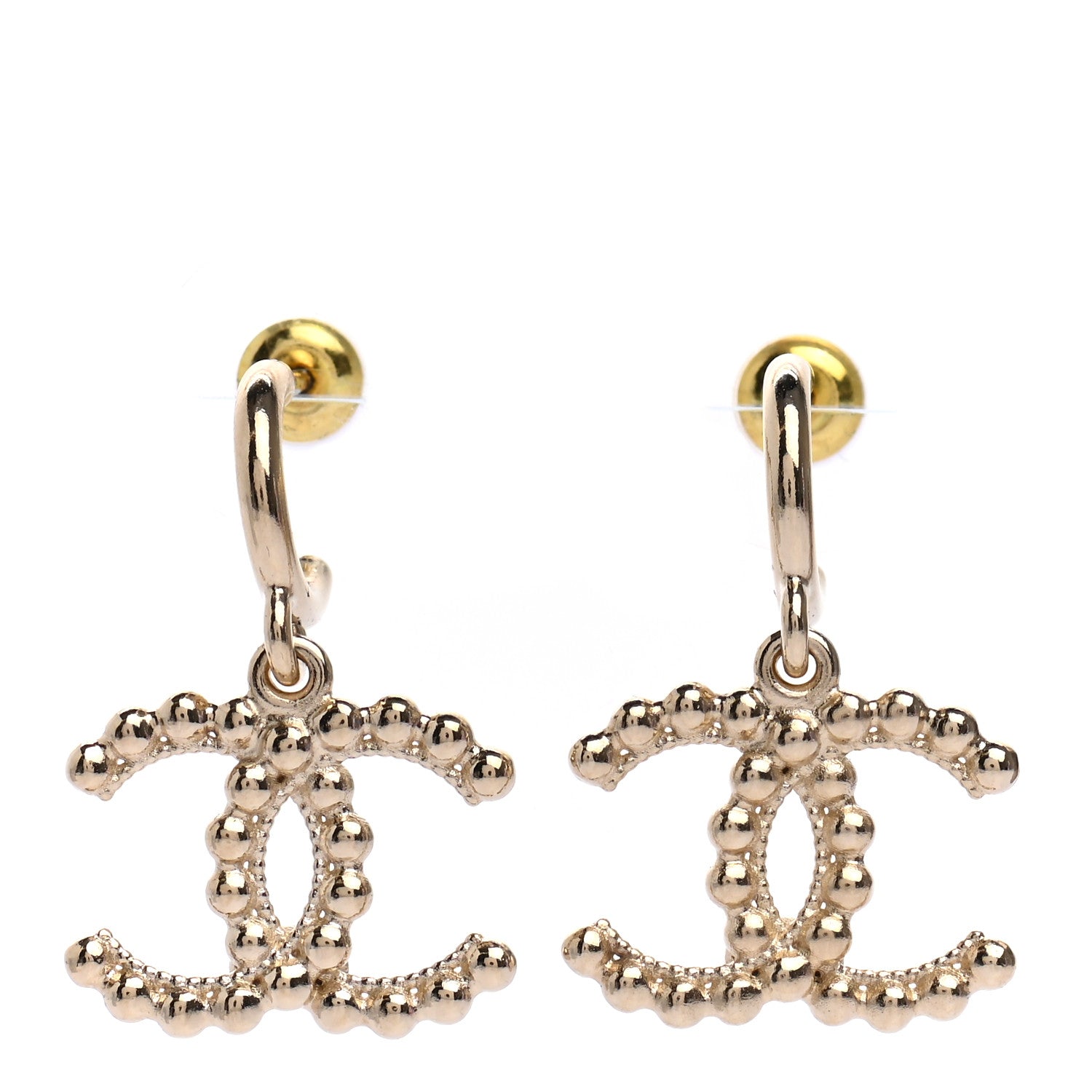 Chanel Metal Bead CC Drop Earrings Gold 1 of 4