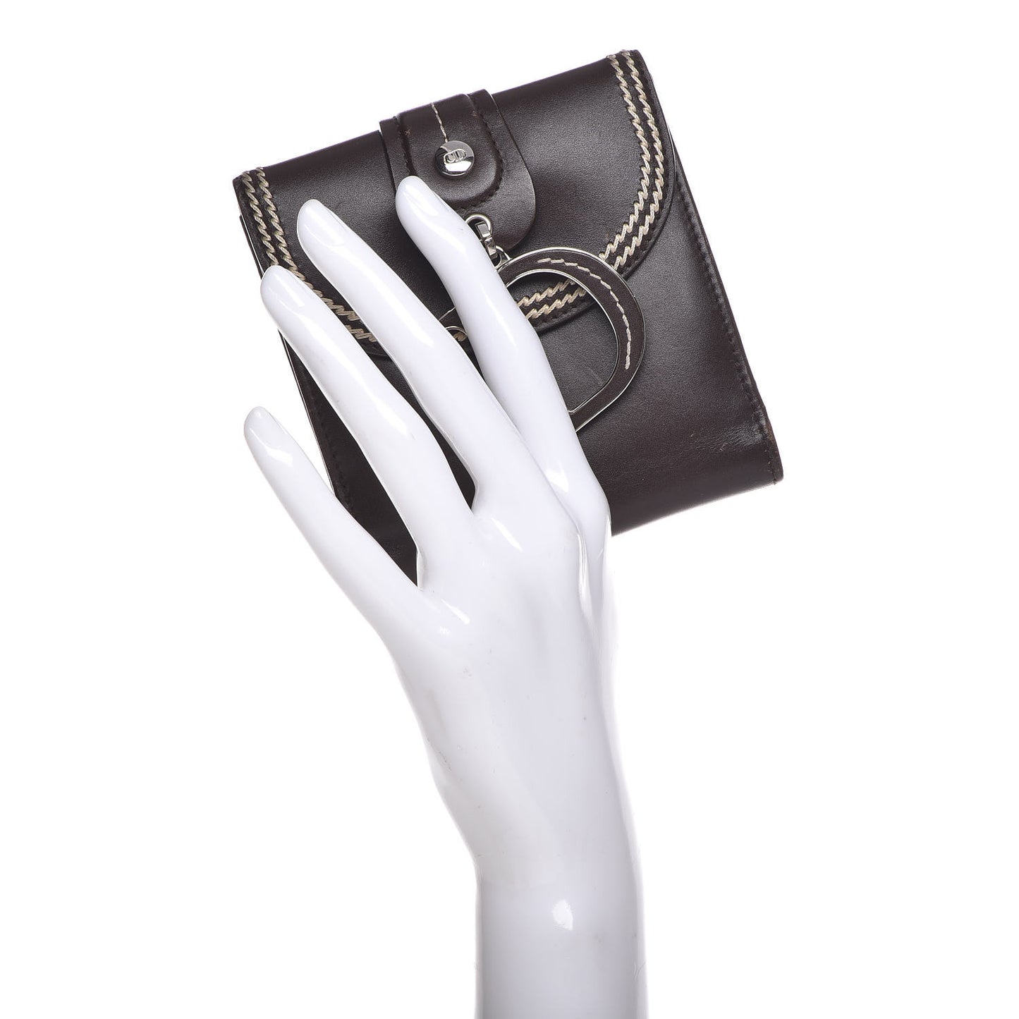 Calfskin Detective Compact Wallet Marron Fonce
