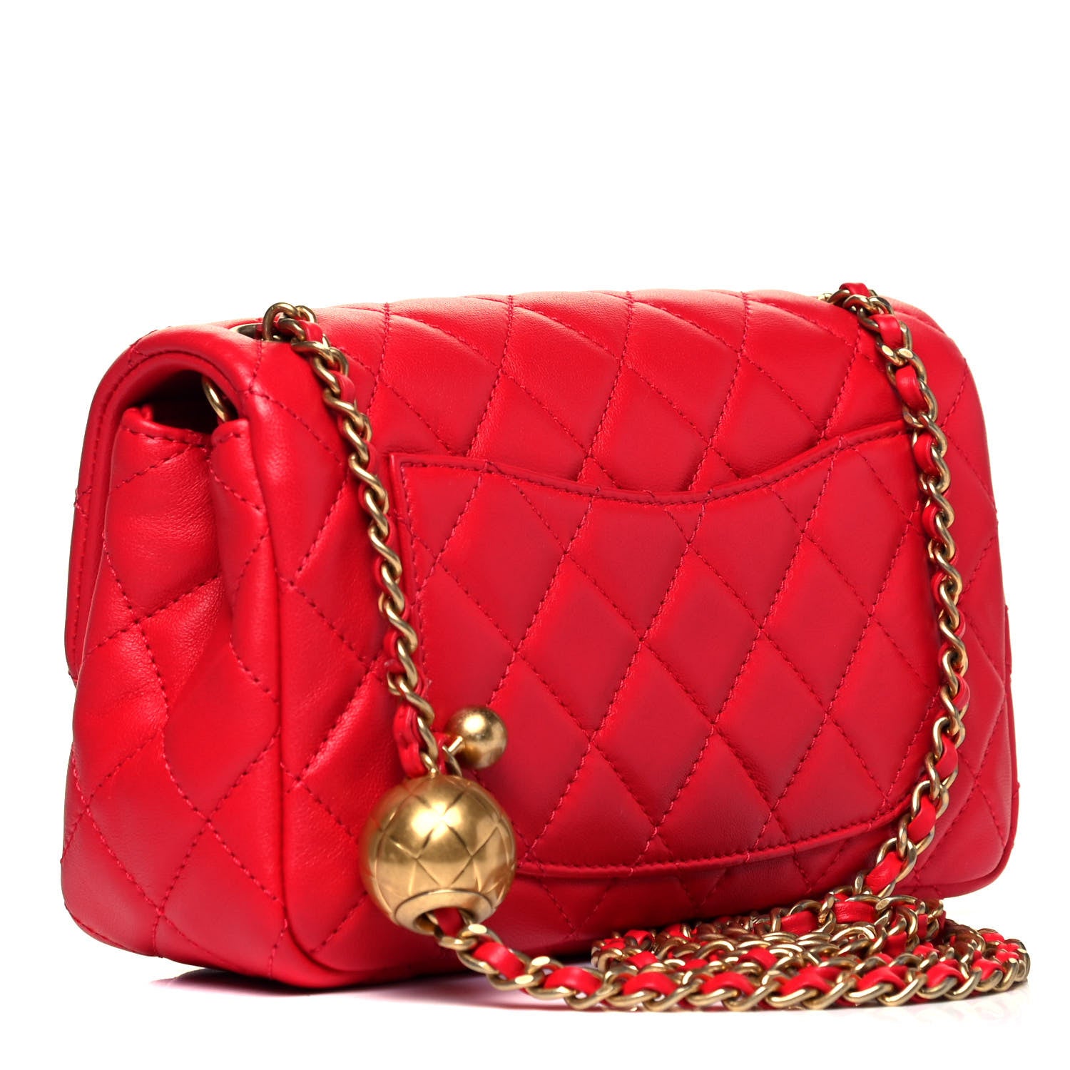 Chanel Lambskin Quilted Mini Rectangular Pearl Crush Flap Red 3 of 9