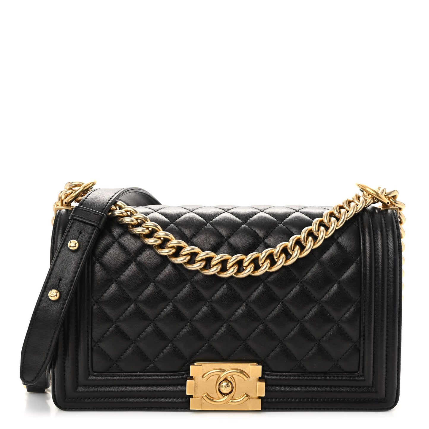 Lambskin Quilted Medium Boy Flap Black