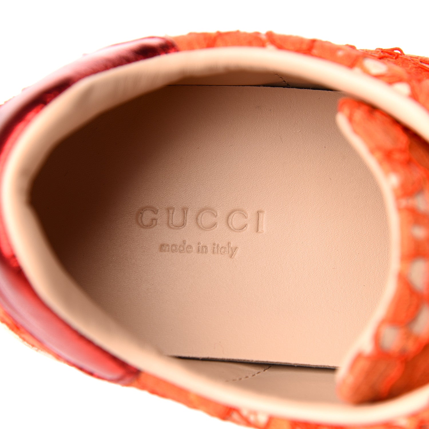 Gucci Lace Crystal Sylvie Web Flower Leaf Womens Ace Sneakers 38 Hot Orange Tan Beige 7 of 8