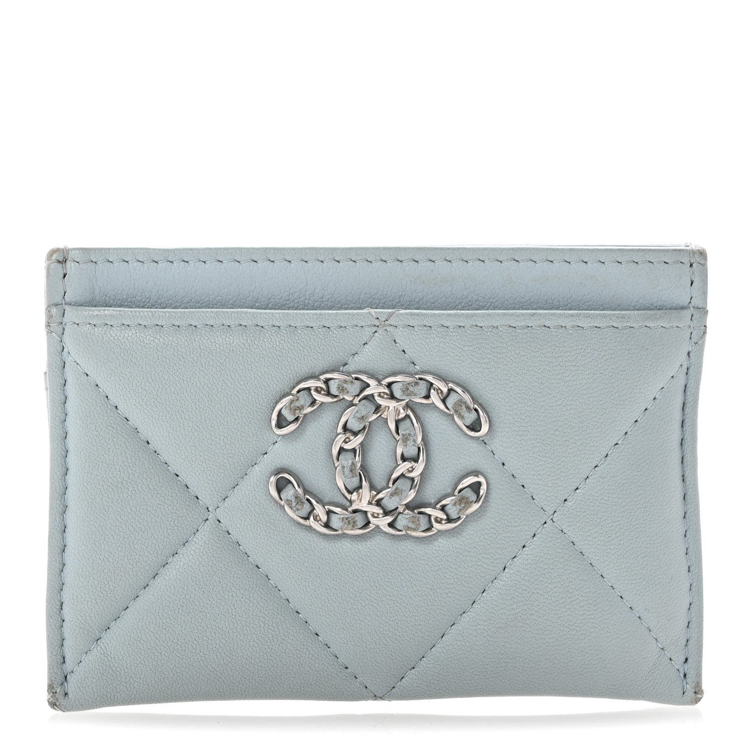 Chanel Lambskin Quilted Chanel 19 Card Holder Light Blue 1 of 11