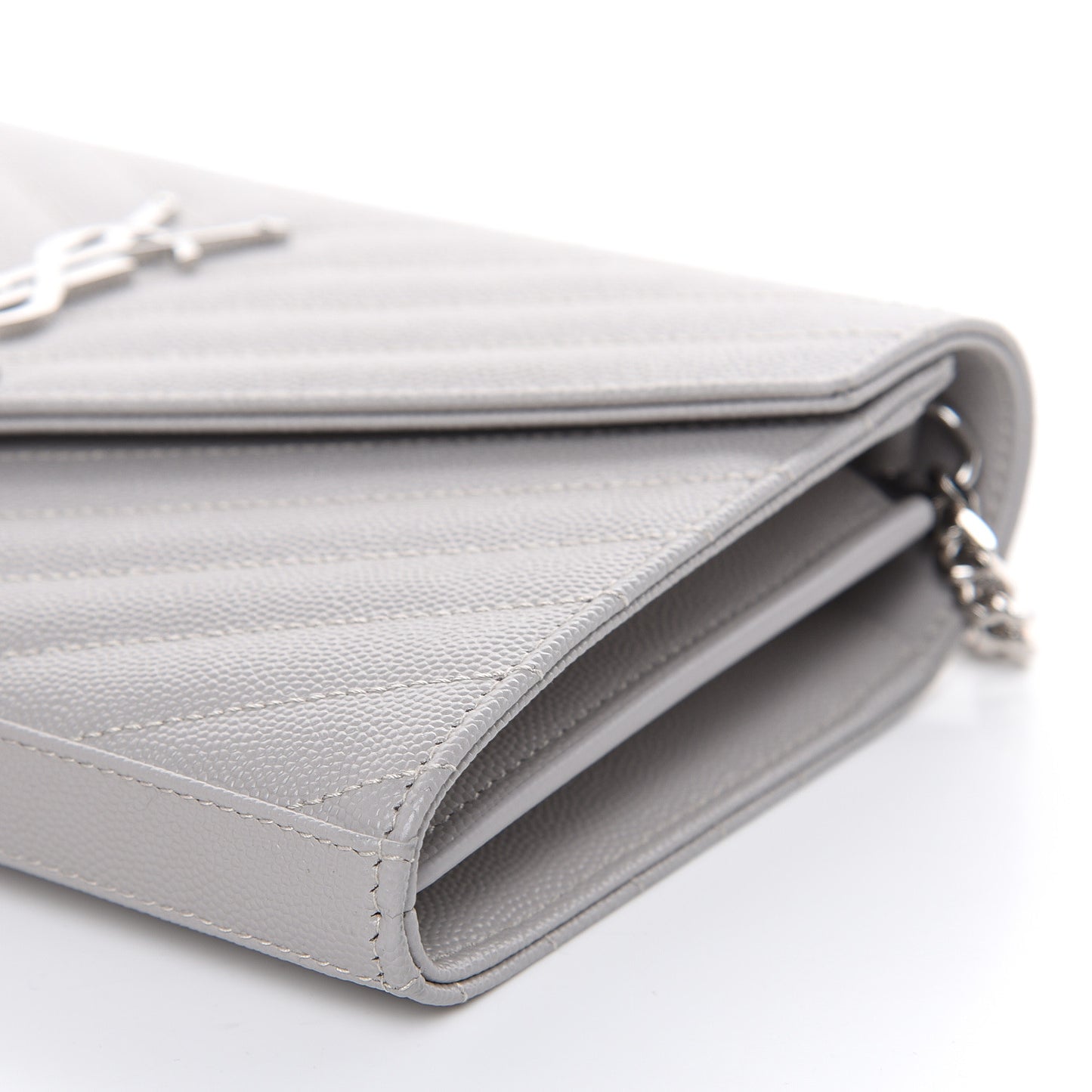 Grain De Poudre Matelasse Chevron Monogram Chain Wallet Granite