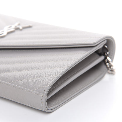 Saint Laurent Grain De Poudre Matelasse Chevron Monogram Chain Wallet Granite 8 of 10