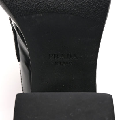 Prada Spazzolato Metal Triangle Logo Platform Loafer Mules 37.5 Black 7 of 9