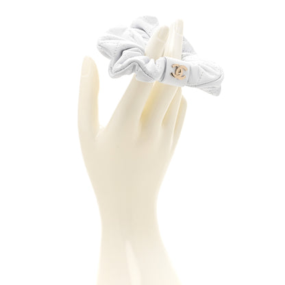 Chanel Lambskin Quilted CC Hair Scrunchie White 2 of 5