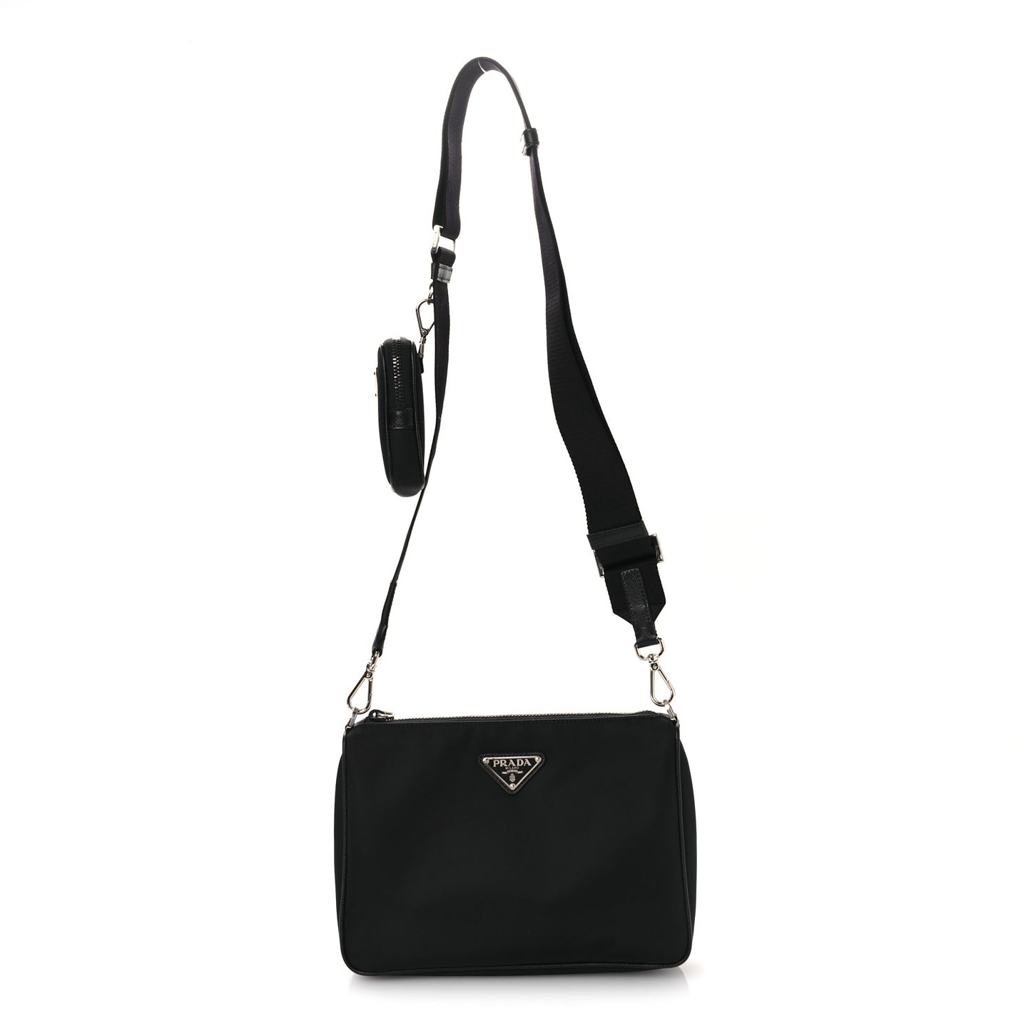 Re-Nylon Saffiano Pocket Zippered Shoulder Bag Black