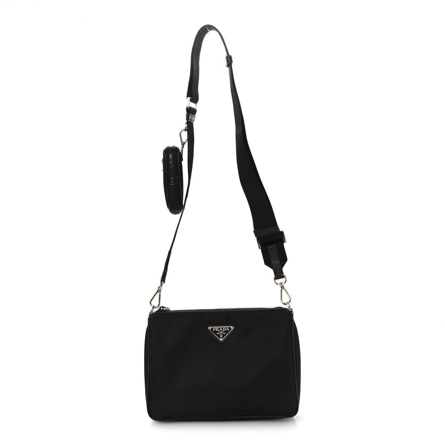 Prada Re-Nylon Saffiano Pocket Zippered Shoulder Bag Black 1 of 11
