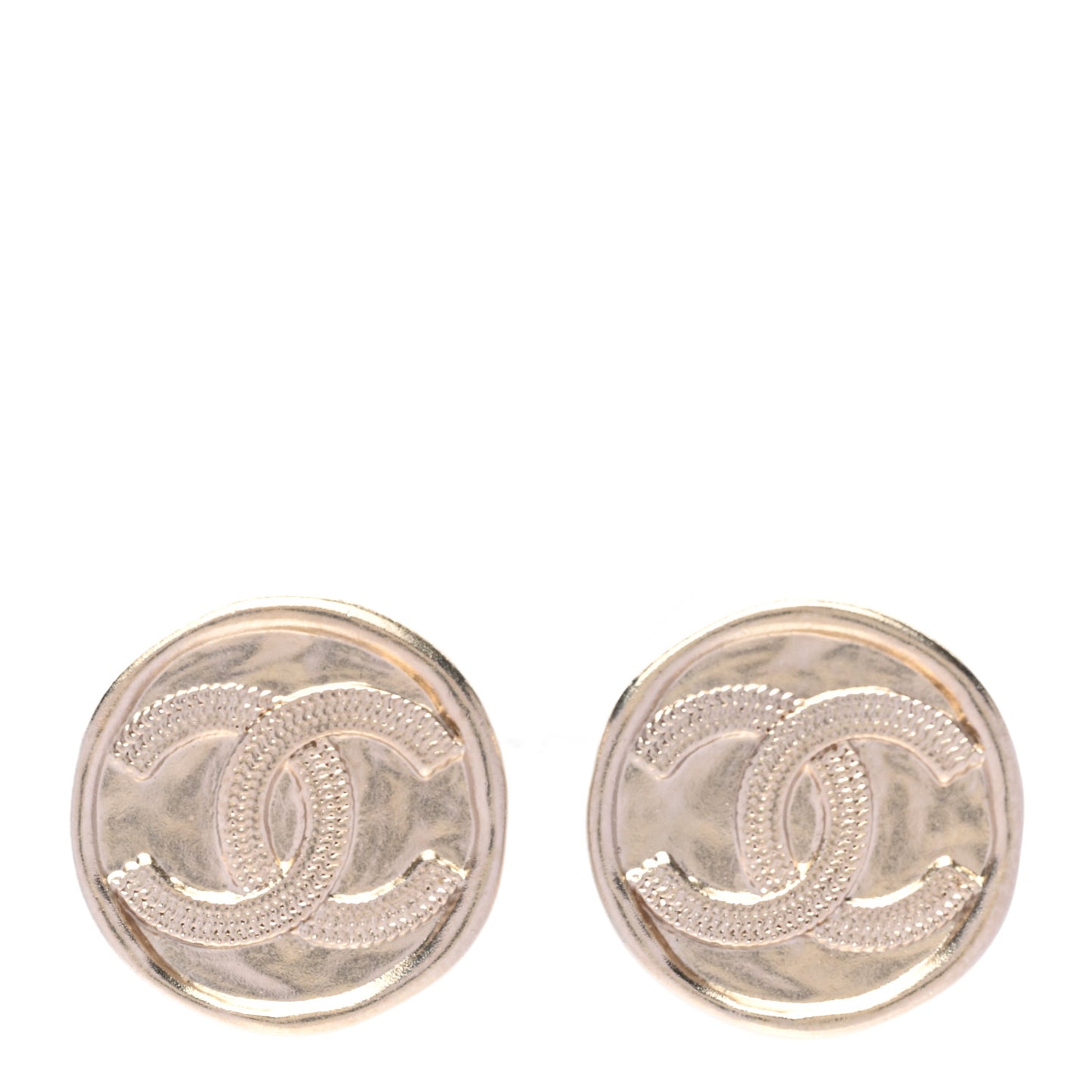 Metal Round CC Earrings Gold