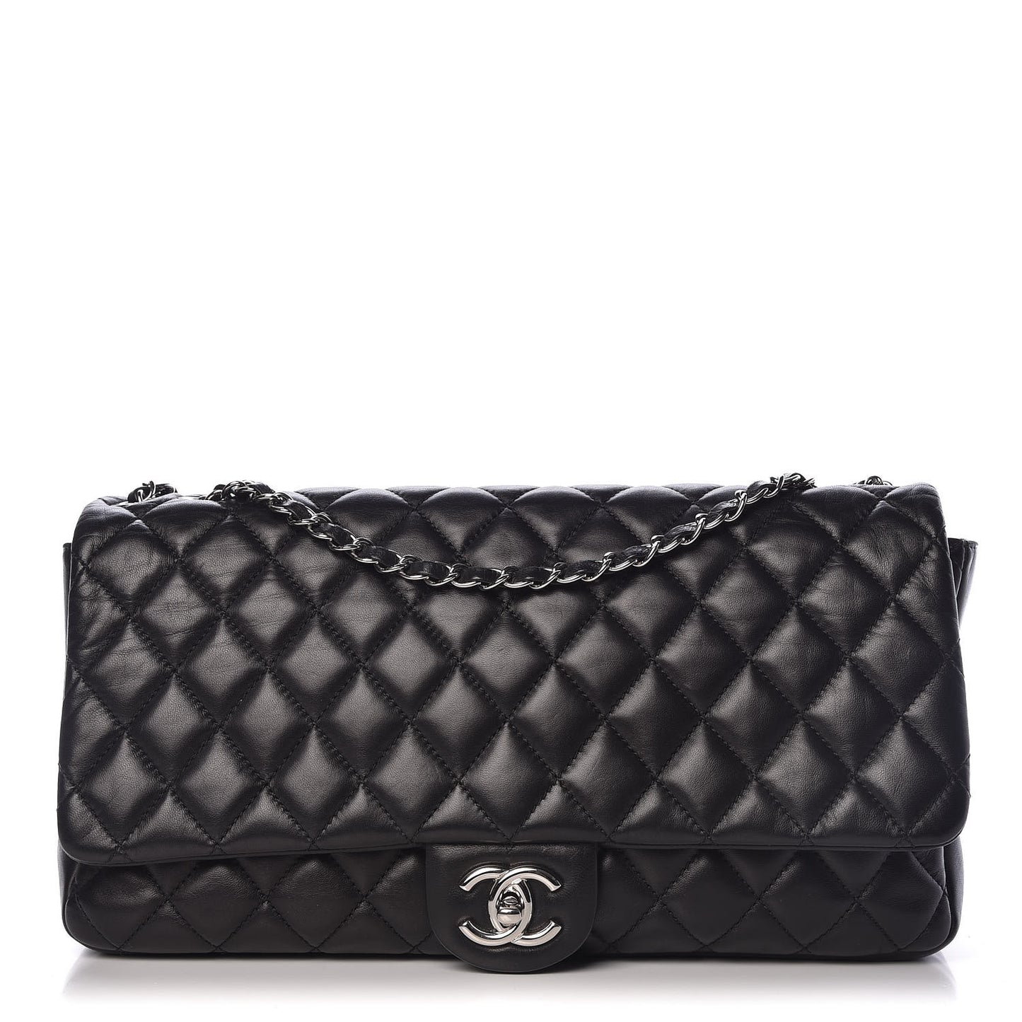 Lambskin Quilted Jumbo Coco Rain Flap Black