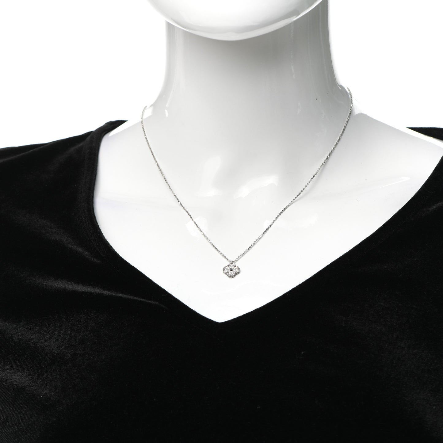 18K White Gold Diamond Sweet Alhambra Pendant Necklace