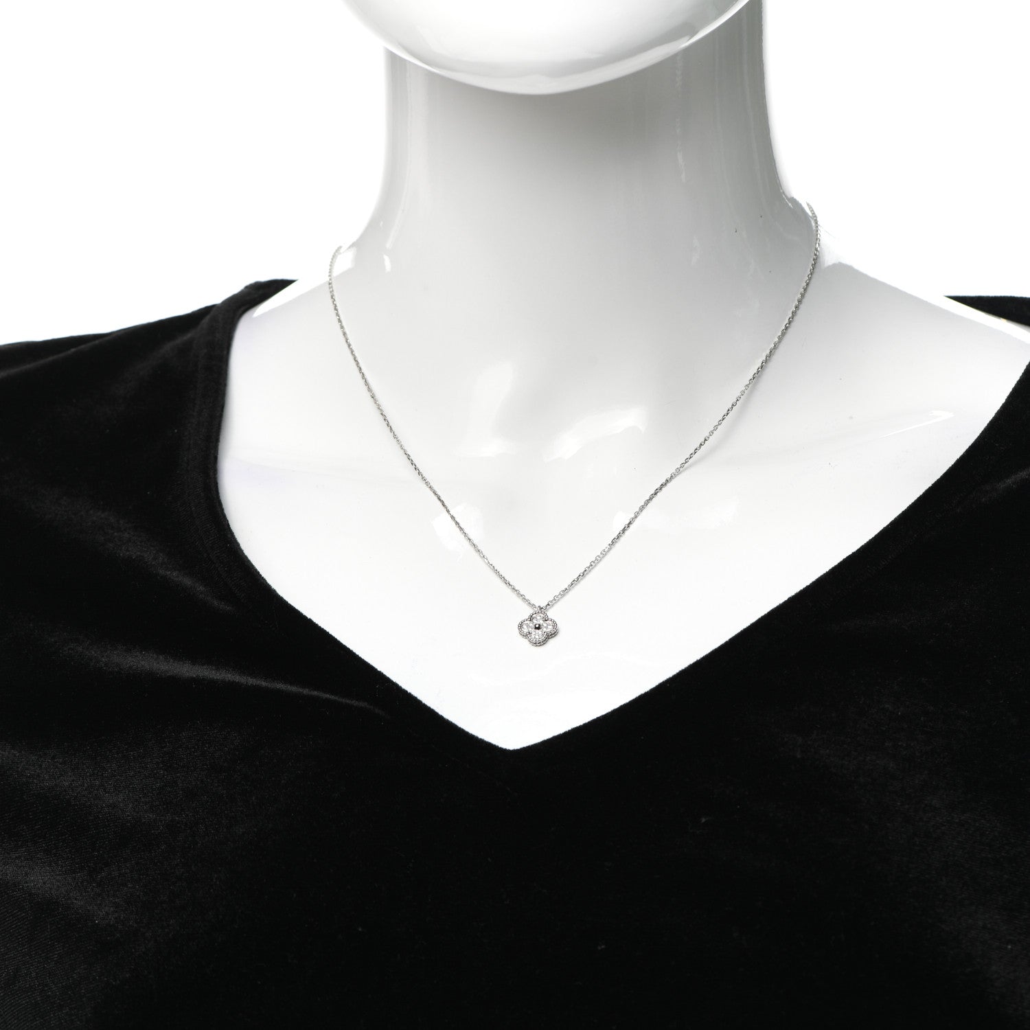 Van Cleef & Arpels 18K White Gold Diamond Sweet Alhambra Pendant Necklace 2 of 7
