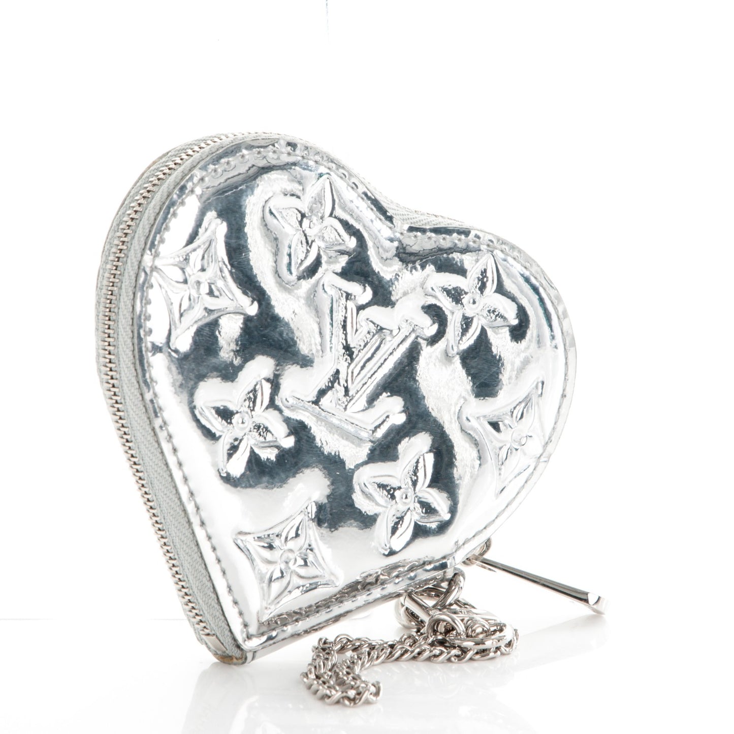 Monogram Miroir Heart Coin Purse Silver