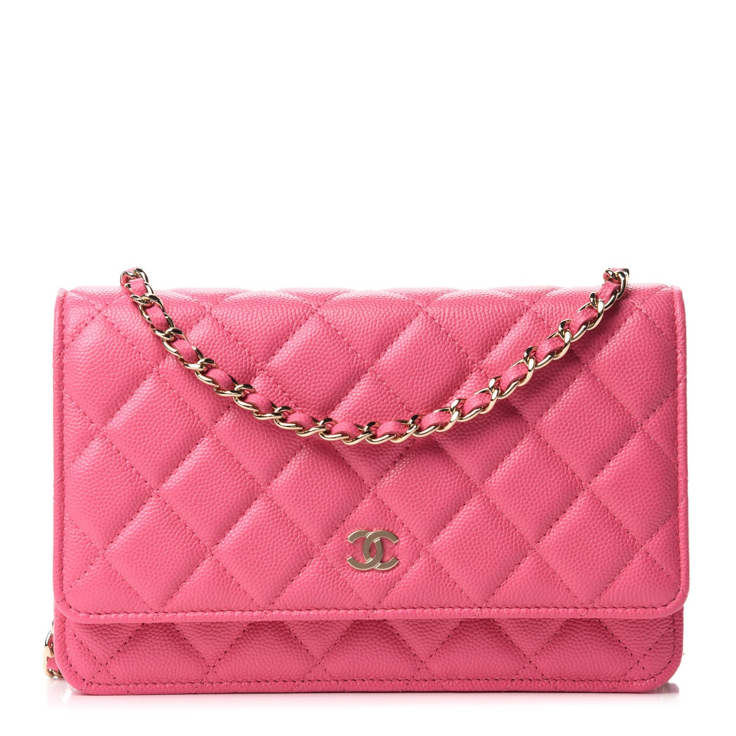 Caviar Quilted Wallet on Chain WOC Pink