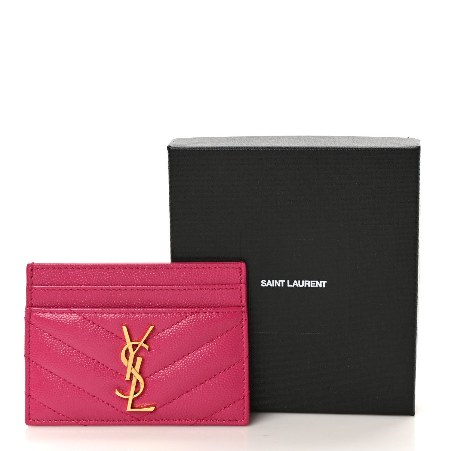 Saint Laurent Grain De Poudre Matelasse Chevron Monogram Credit Card Case Fresh Fuxia 7 of 7