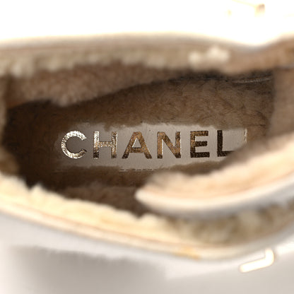 Chanel Suede Pony Hair Shearling Lace Up Combat Boots 38.5 White Black 7 of 10