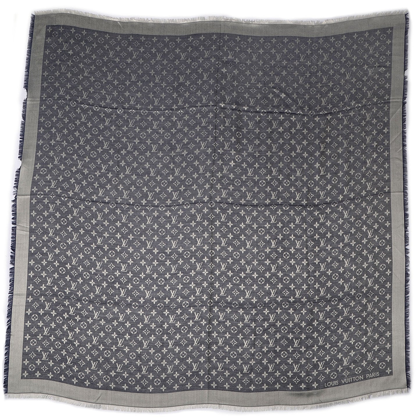 Silk Wool Monogram Denim Shawl Blue