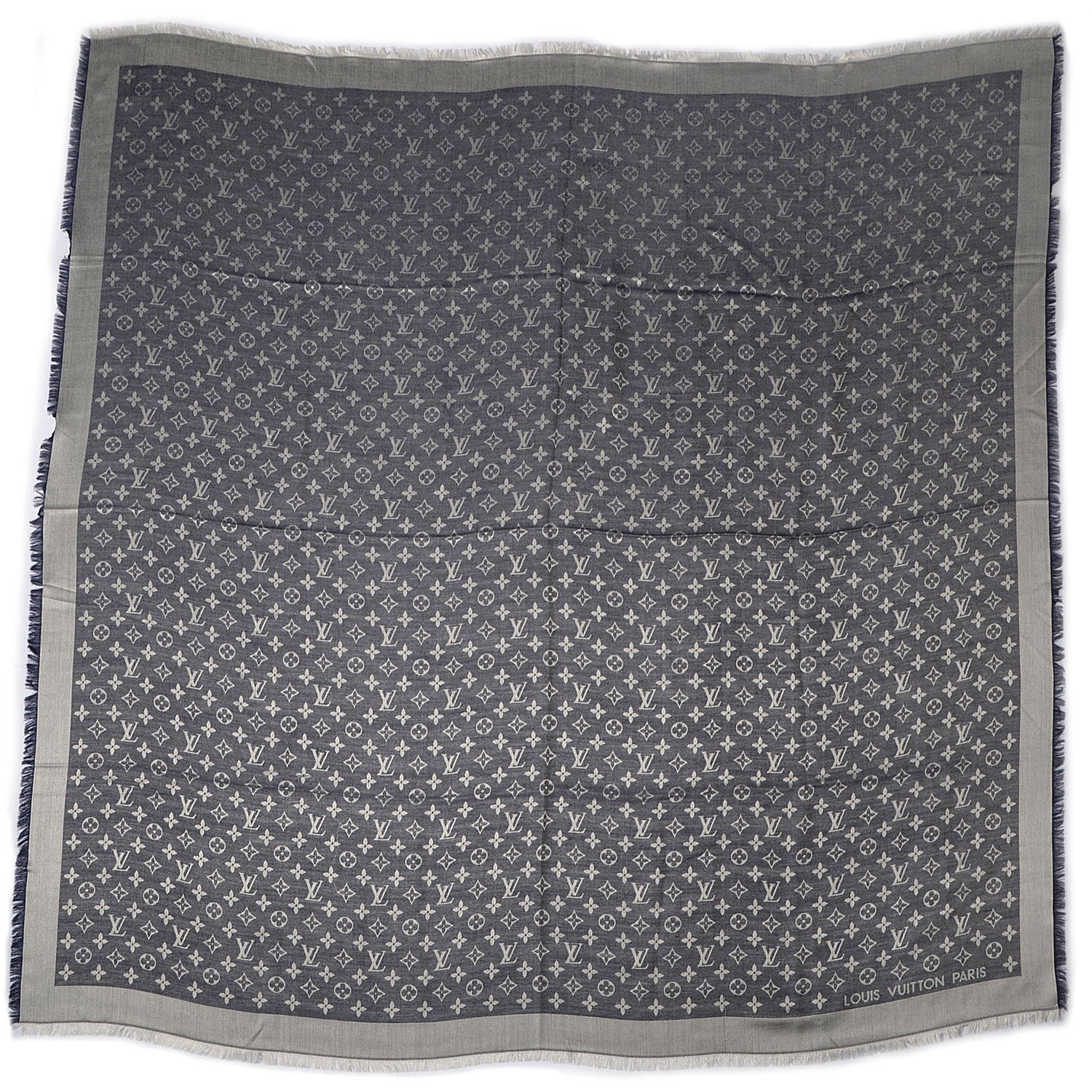 Louis Vuitton Silk Wool Monogram Denim Shawl Blue 3 of 5