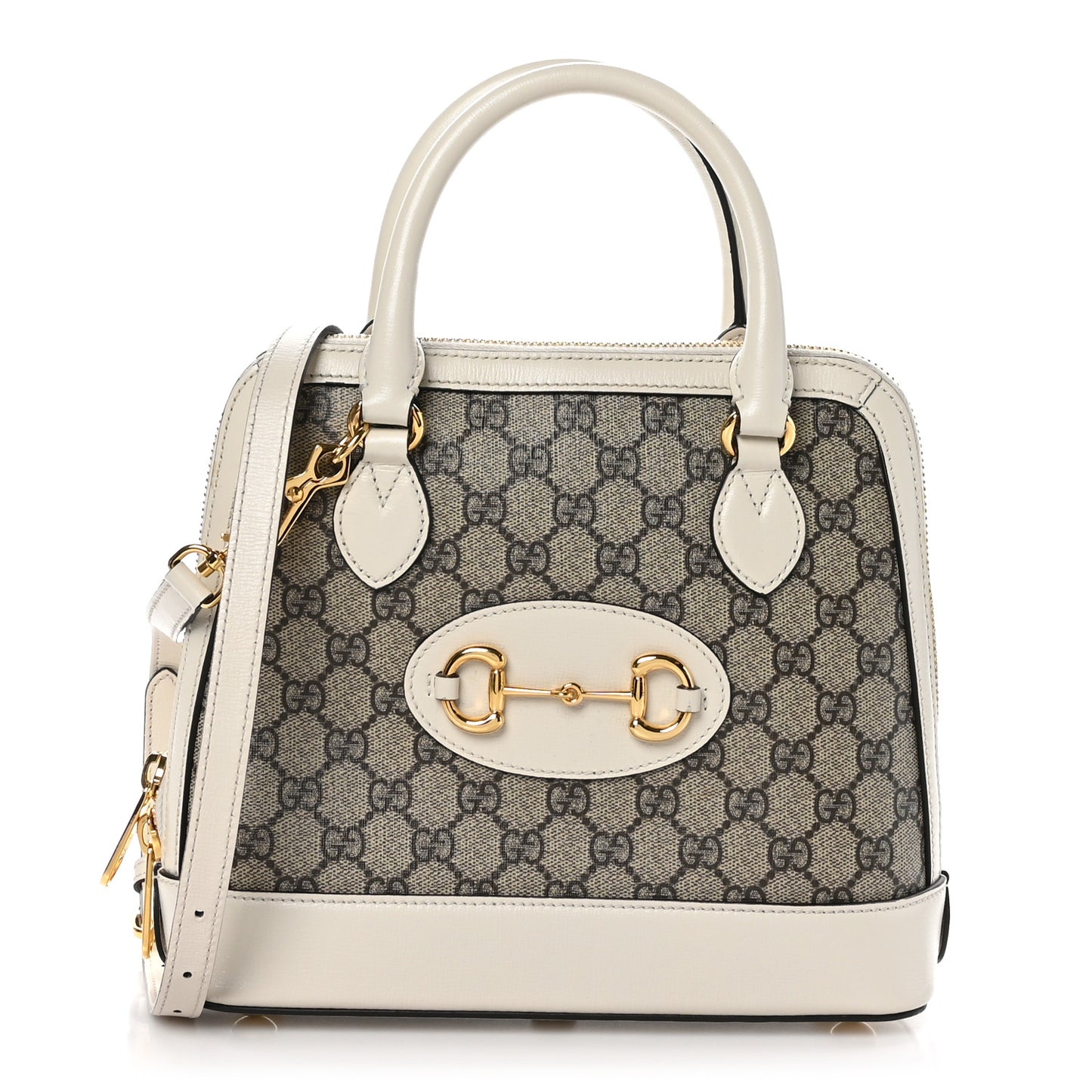 GG Supreme Monogram Azalea Calfskin Small Horsebit 1955 Top Handle Bag Beige Ebony Mystic White