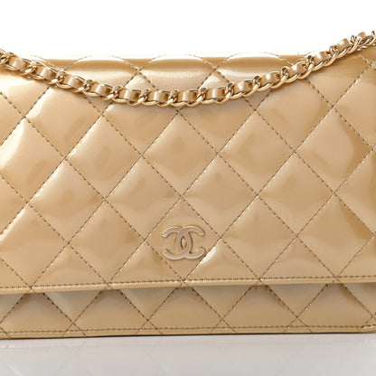 Chanel Metallic Patent Quilted Wallet On Chain WOC Gold 9 of 16