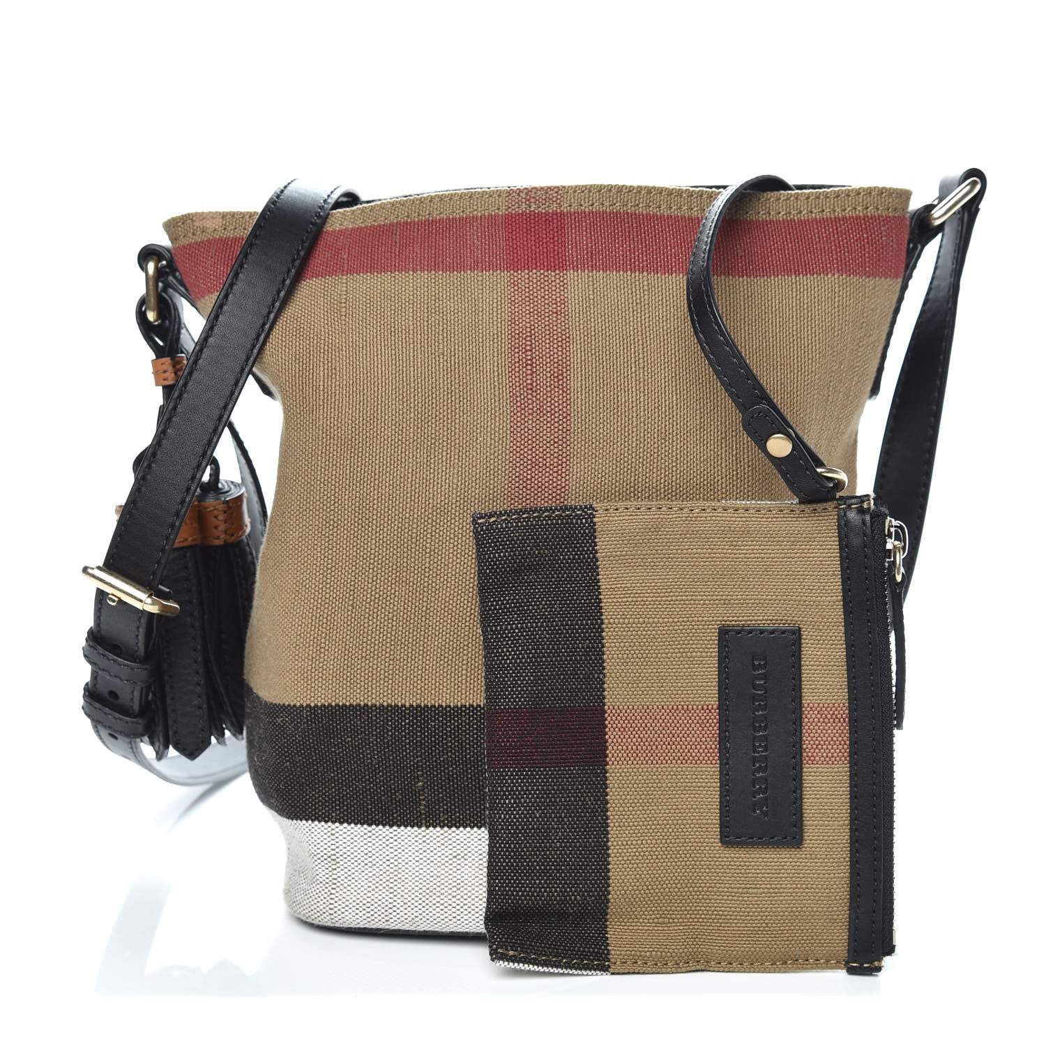 Burberry Canvas Mega Check Mini Ashby Tassel Crossbody Black 1 of 11