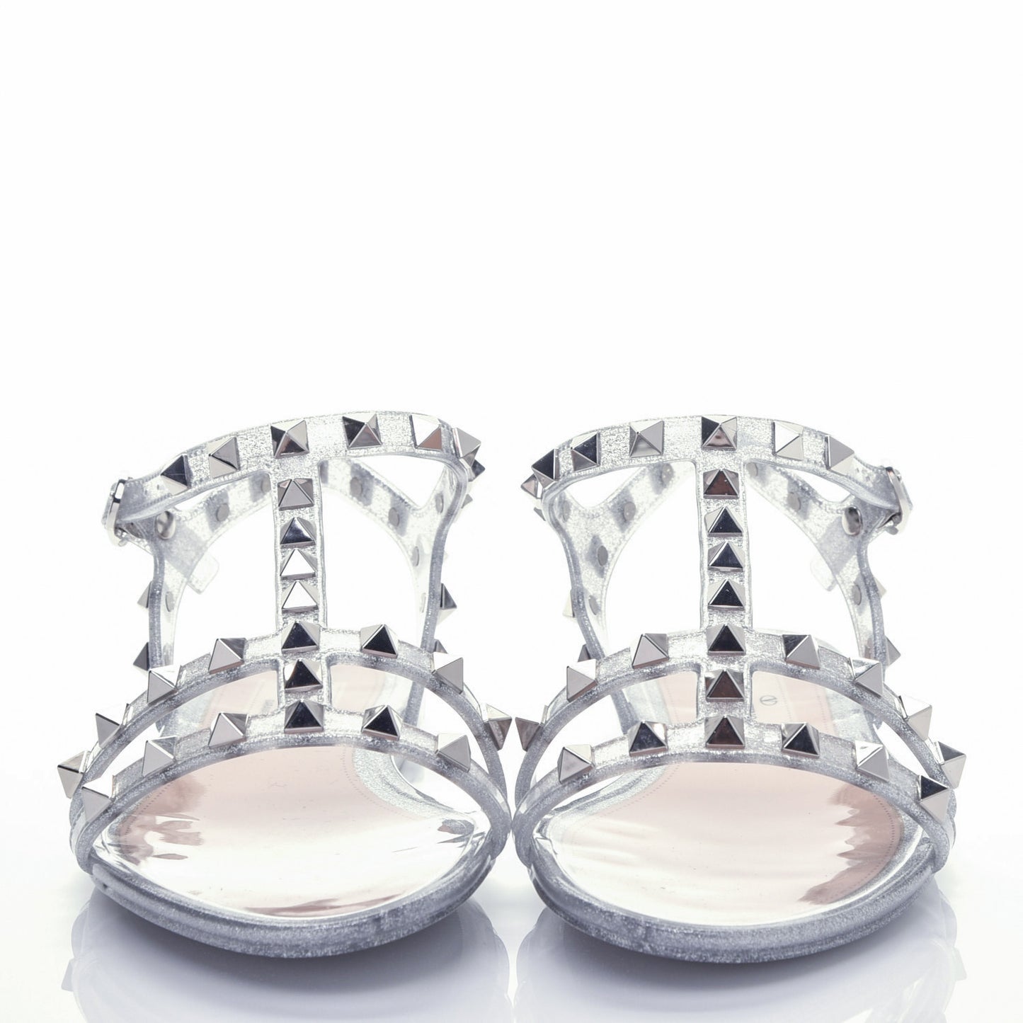 PVC Jelly Glitter Rockstud Caged Sandals 36 SIlver