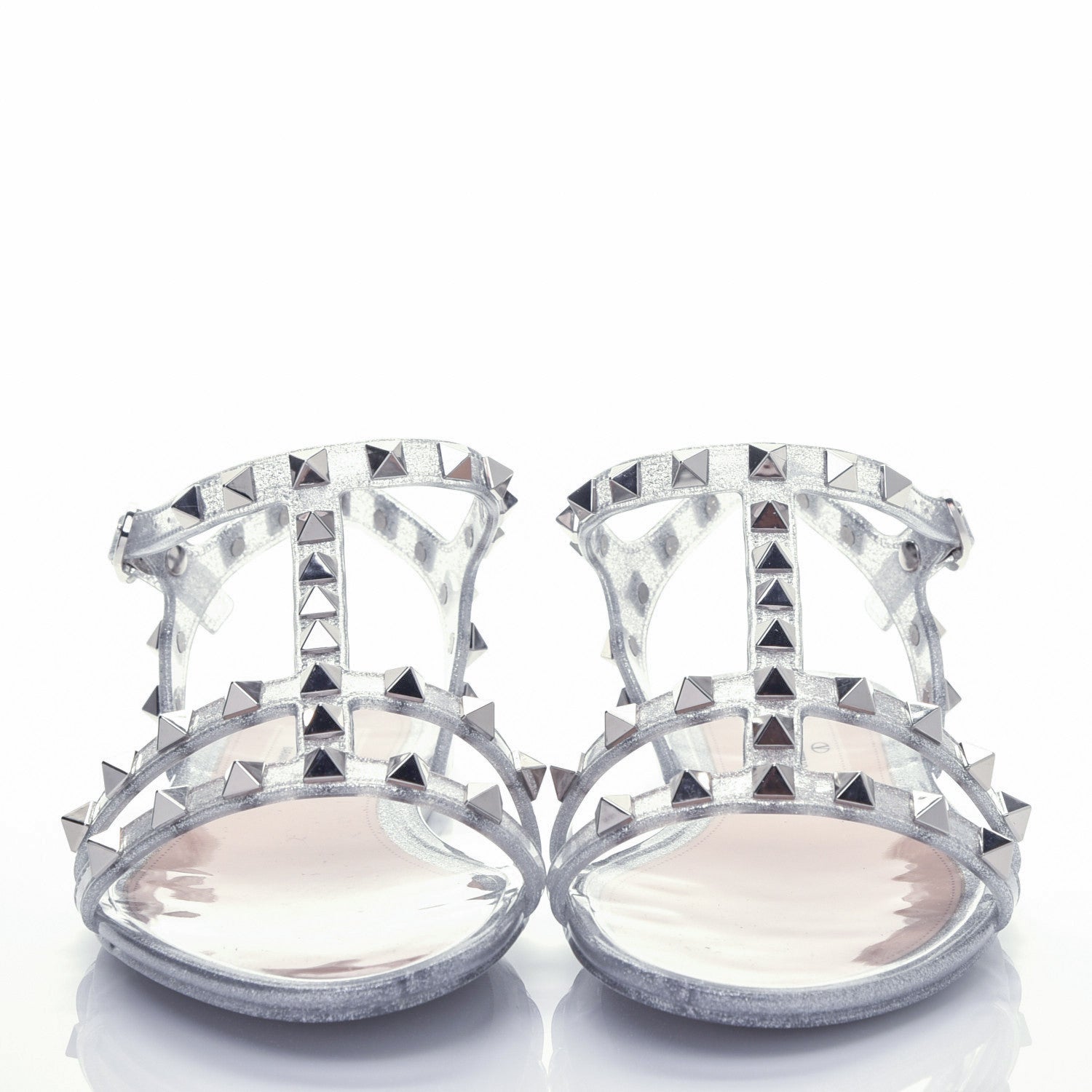 Valentino Garavani PVC Jelly Glitter Rockstud Caged Sandals 36 SIlver 2 of 8