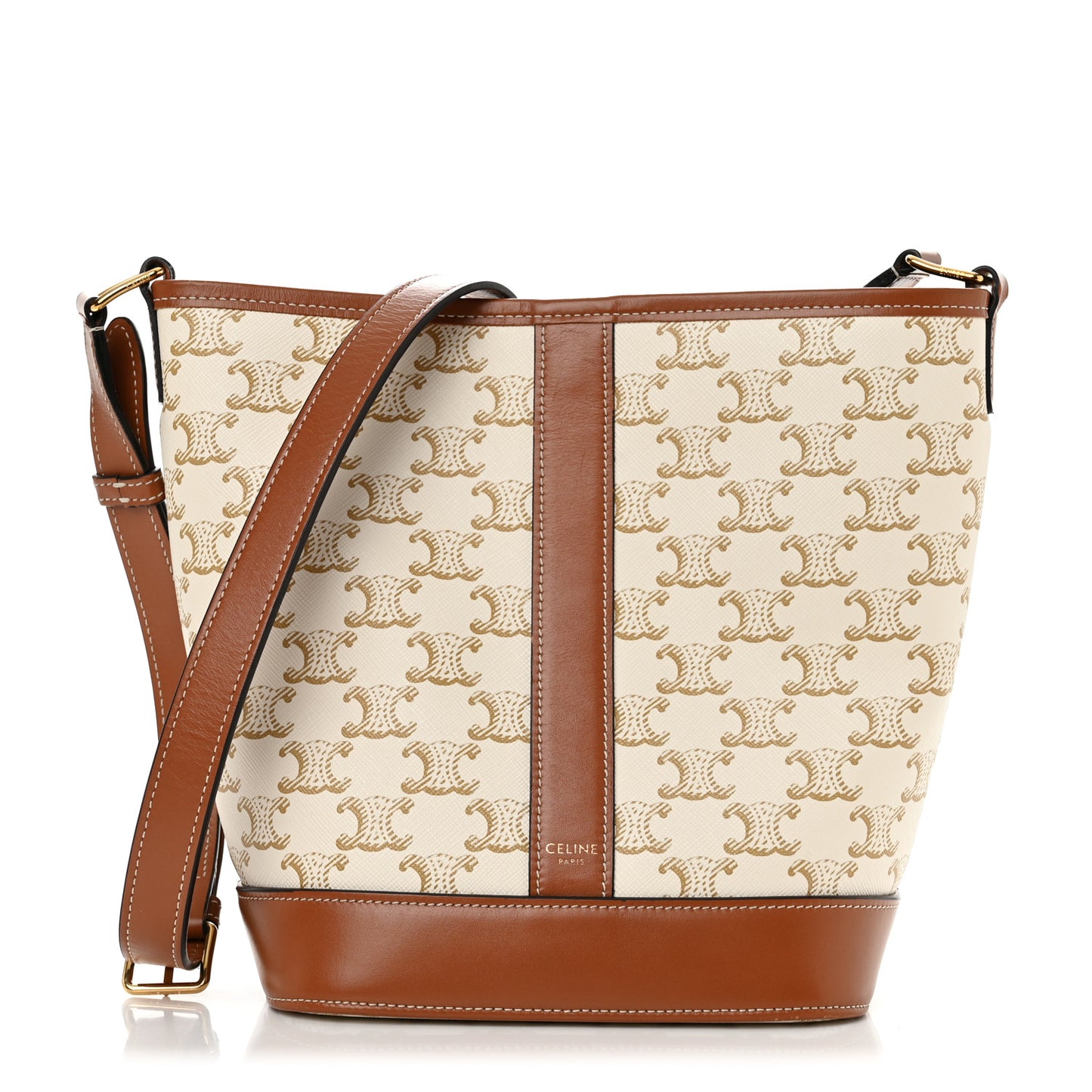 Triomphe Canvas Calfskin Small Bucket Bag White