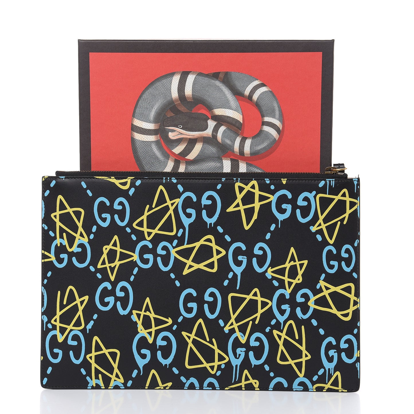 Calfskin GucciGhost Print Pouch Black New Acquamarine
