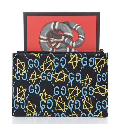Gucci Calfskin GucciGhost Print Pouch Black New Acquamarine 9 of 9