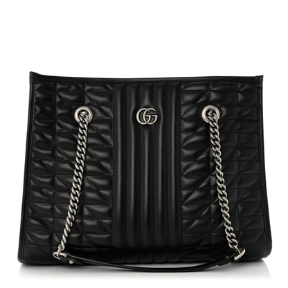 Gucci Calfskin Matelasse Aria Medium GG Marmont Shoulder Tote Black 1 of 10