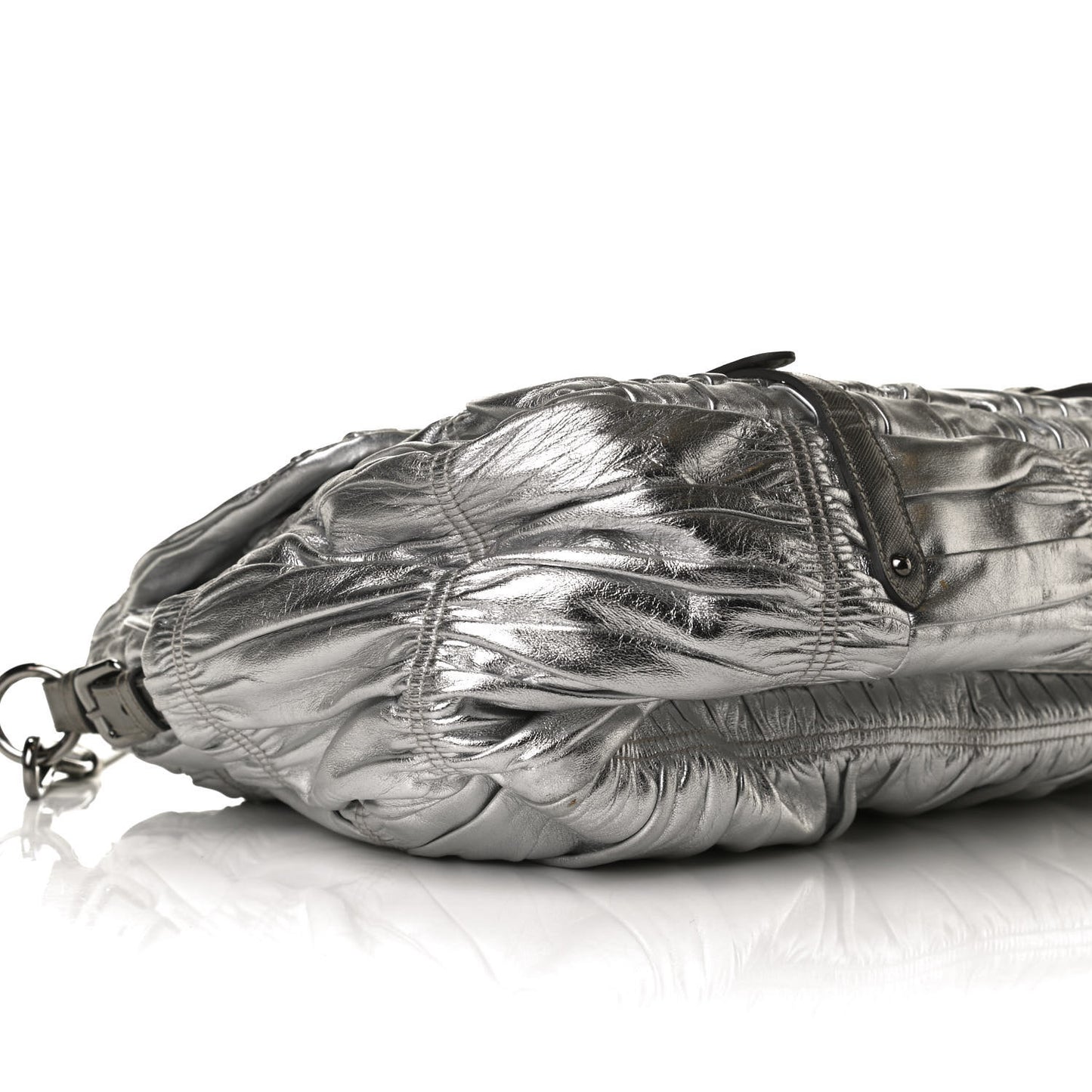Metallic Nappa Gaufre Messenger Tote Silver