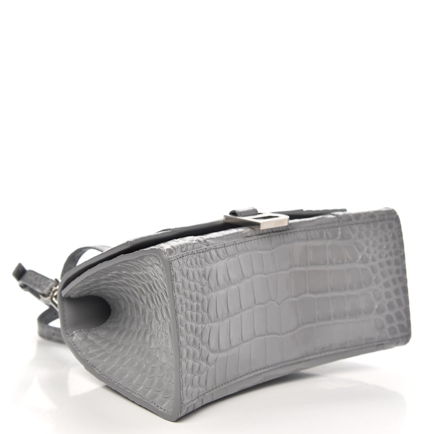 Shiny Calfskin Crocodile Embossed Small Hourglass Top Handle Bag Balenciaga Grey