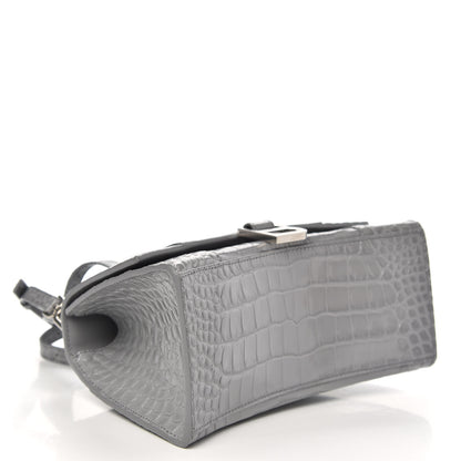 Balenciaga Shiny Calfskin Crocodile Embossed Small Hourglass Top Handle Bag Balenciaga Grey 5 of 10